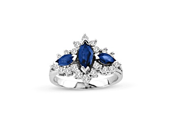 Picture of 1.75ctw Marquise Sapphire and Diamond Ring in 14k White Gold