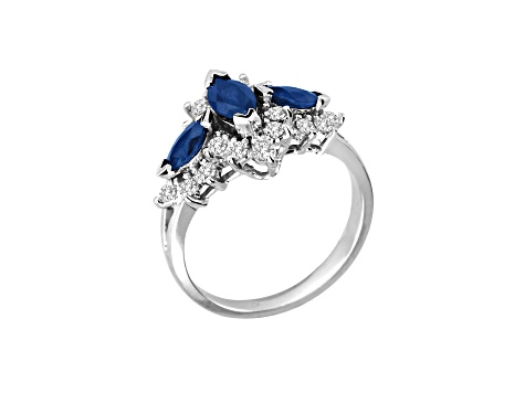 1.75ctw Marquise Sapphire and Diamond Ring in 14k White Gold