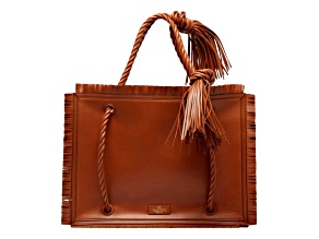 Valentino Garavani The Rope Large Fringe Brown Leather Tote Bag