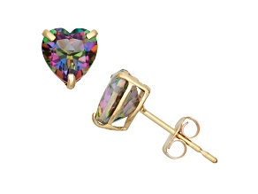 Mystic Fire® Green Topaz Heart Shape 10K Yellow Gold Stud Earrings, 2ctw