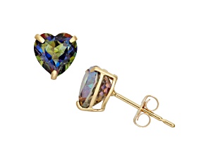 Mystic Fire® Blue Topaz Heart Shape 10K Yellow Gold Stud Earrings, 2ctw