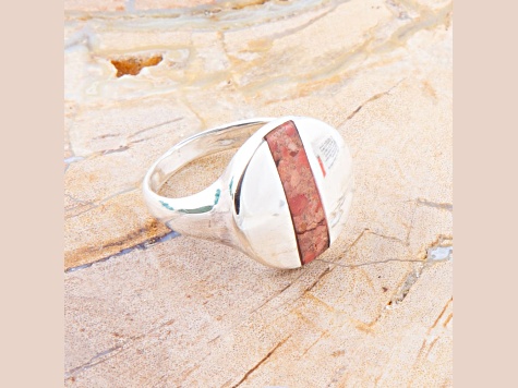 Barse Jewelry Orange Sponge Coral Sterling Silver Signet Circle Ring