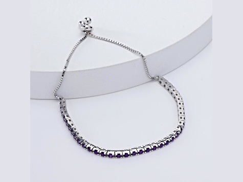 Purple Amethyst Rhodium Over Sterling Silver Tennis Bracelet