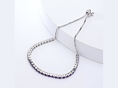 Purple Amethyst Rhodium Over Sterling Silver Tennis Bracelet