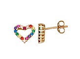 Multi-gem Simulants 14k Yellow Gold Over Sterling Silver Children's Heart Earrings 0.77ctw