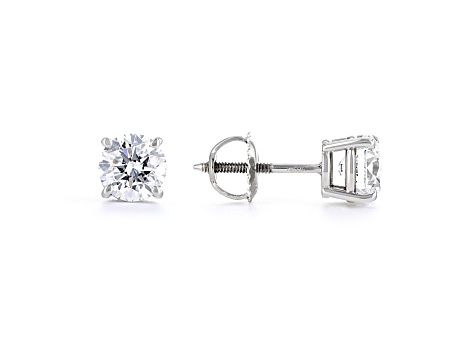 Round White Lab-Grown Diamond 18k White Gold Stud Earrings 2.00ctw