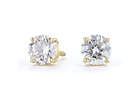 Certified White Lab-Grown Diamond E-F SI 18k Yellow Gold Stud Earrings 2.00ctw