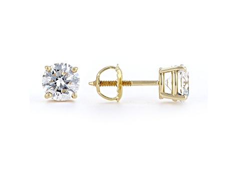 Round White Lab-Grown Diamond 18k Yellow Gold Stud Earrings 2.00ctw