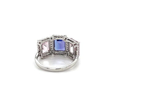 Octagon Pink Morganite, Tanzanite and White Diamond 14K White Gold Ring