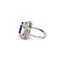 Octagon Pink Morganite, Tanzanite and White Diamond 14K White Gold Ring