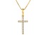 White Cubic Zirconia 14k Yellow Gold Cross Pendant With Chain 0.30ctw