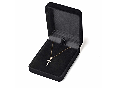 White Cubic Zirconia 14k Yellow Gold Cross Pendant With Chain 0.30ctw