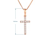 White Cubic Zirconia 14k Rose Gold Cross Pendant With Chain 0.30ctw