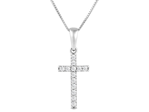 White Cubic Zirconia 14k White Gold Cross Pendant With Chain 0.30ctw