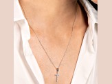 White Cubic Zirconia 14k White Gold Cross Pendant With Chain 0.30ctw