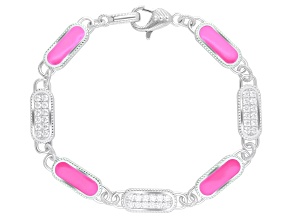 Judith Ripka 2.10ctw Bella Luce® and Pink Enamel Rhodium Over Sterling Silver Station Bracelet