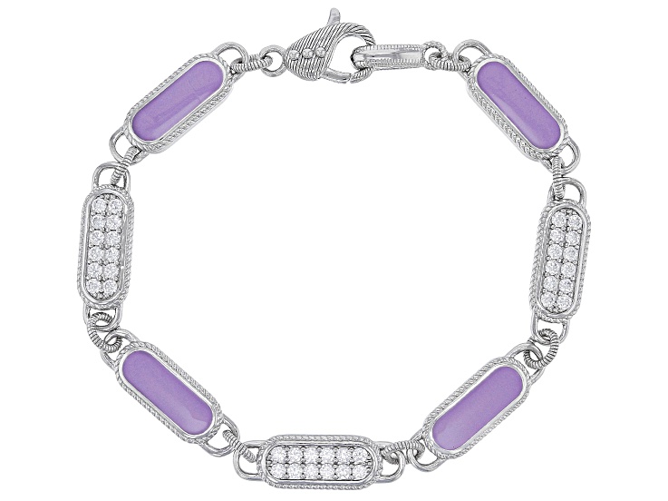 Judith Ripka 2.10ctw Bella Luce® and Purple Enamel Rhodium Over Sterling Silver Station Bracelet