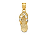 14k Yellow Gold 3D Textured Cubic Zirconia April Birthstone Flip Flop Pendant