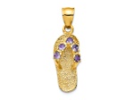 14k Yellow Gold Textured 3D June Cubic Zirconia Birthstone Flip Flop Pendant