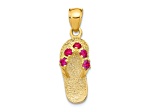 14K Yellow Gold 3D July Cubic Zirconia Birthstone Flip Flop Pendant