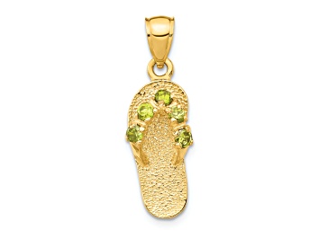Picture of 14k Yellow Gold Textured 3D August Cubic Zirconia Birthstone Flip Flop Pendant