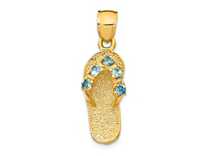 14k Yellow Gold 3D Textured Cubic Zirconia December Birthstone Flip Flop Pendant