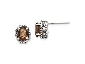 Sterling Silver Antiqued Smoky Quartz Earrings