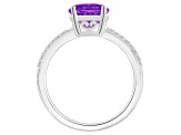 8mm Round Amethyst and 1/10 ctw Diamond Rhodium Over Sterling Silver Ring