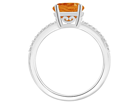 8mm Round Citrine and 1/10 ctw Diamond Rhodium Over Sterling Silver Ring