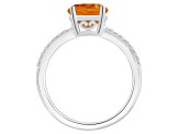 8mm Round Citrine and 1/10 ctw Diamond Rhodium Over Sterling Silver Ring