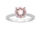 8mm Round Rose Quartz and 1/10 ctw Diamond Rhodium Over Sterling Silver Ring