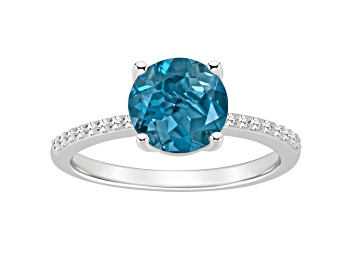 Picture of 8mm Round London Blue Topaz and 1/10 ctw Diamond Rhodium Over Sterling Silver Ring