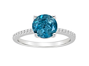 8mm Round London Blue Topaz and 1/10 ctw Diamond Rhodium Over Sterling Silver Ring