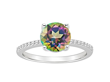 Picture of 8mm Round Mystic Topaz and 1/10 ctw Diamond Rhodium Over Sterling Silver Ring