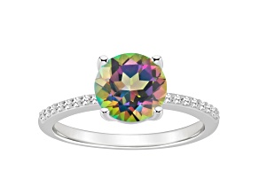 8mm Round Mystic Topaz and 1/10 ctw Diamond Rhodium Over Sterling Silver Ring