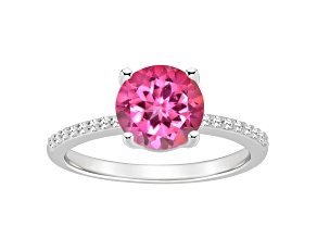 8mm Round Pink Topaz and 1/10 ctw Diamond Rhodium Over Sterling Silver Ring