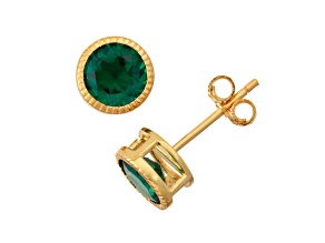 Green Lab Created Emerald 14K Yellow Gold Over Sterling Silver Stud Earrings 1.40ctw