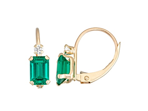 Green Lab Created Emerald 10K Yellow Gold Dangle Earrings 1.10ctw