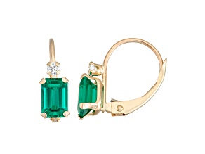 Green Lab Created Emerald 10K Yellow Gold Dangle Earrings 1.10ctw