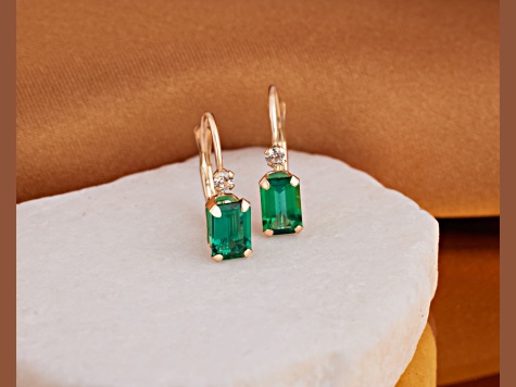 Green Lab Created Emerald 10K Yellow Gold Dangle Earrings 1.10ctw