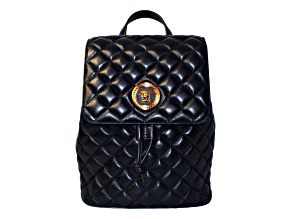 Versace Black Leather Medusa Quilted Flap Backpack