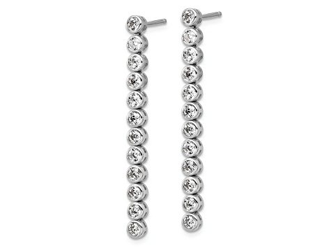 Rhodium Over Sterling Silver Polished Bezel Set Cubic Zirconia Bar Post Dangle Earrings