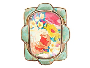 Barse Jewelry Blue Composite Turquoise Gold Tone Scenic Floral Ring