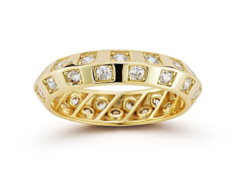 Sterling Statements 14K Yellow Gold Over Sterling Silver CZ Knife Edge Checkered Band Ring