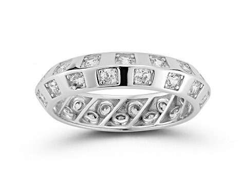 Sterling Statements Rhodium Over Sterling Silver CZ Knife Edge Checkered Band Ring