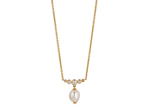 NADRI Siren Cubic Zirconia and 8 mm Freshwater Baroque Pearl Drop Necklace - 18k Gold Over Brass