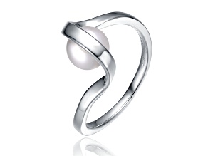 Freshwater Pearl, Rhodium Plated over Sterling Silver Double Weave Band Ring