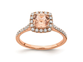 14K Rose Gold Morganite Diamond Halo Engagement Ring 1.09ctw