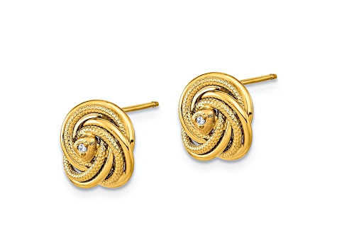 14k Yellow Gold Polished and Textured Cubic Zirconia Love Knot Stud Earrings