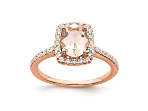 14K Rose Gold Morganite Diamond Halo Engagement Ring 1.55ctw